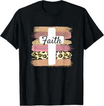 Christian Faith & Cross Leopard Cheetah Ombre Print Jesus T-Shirt