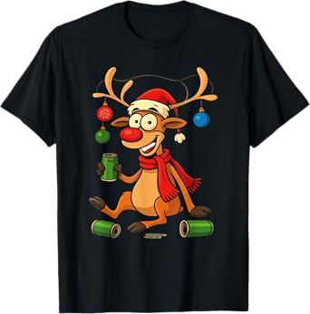 Ho Ho HOL Mir Beer Christmas Outfit Reindeer Hat Fun Xmas T-Shirt