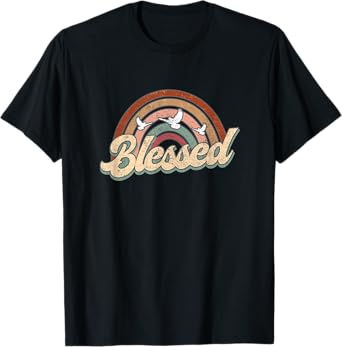 Blessed Retro Vintage Rainbow Christian Jesus God Religious T-Shirt