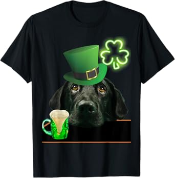 Black Lab Shirt Shamrock Irish Dog Picture St Patricks T-Shirt for Men Women