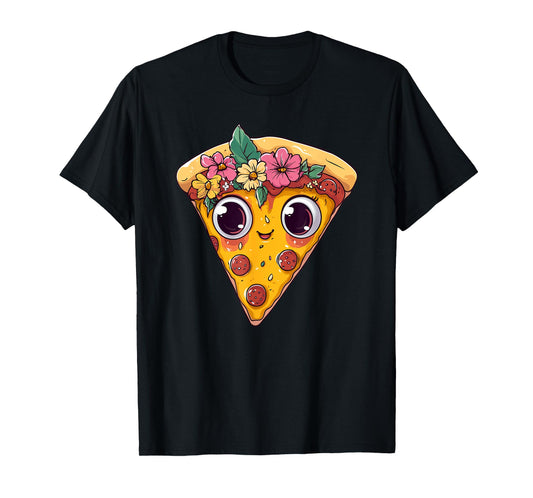 Cute Pizza Slice With Big Eyes Flowers T-Shirt