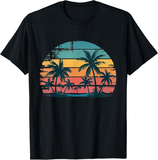 Vintage Sunset Beach Tropical Palm Tree Summer Vacation T-Shirt