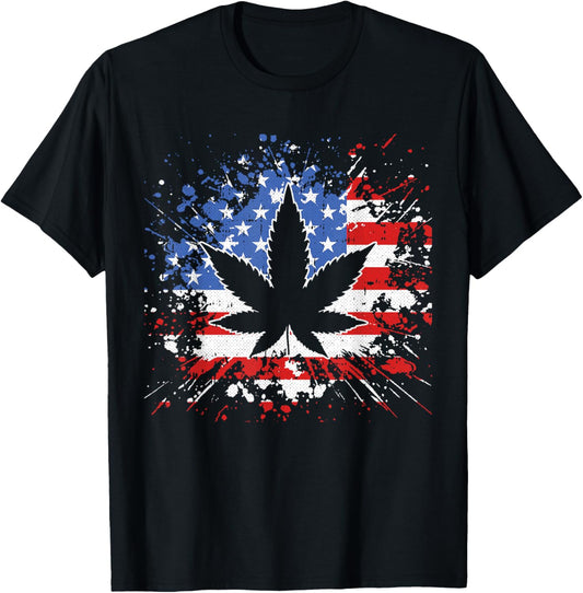 Weed American Flag 4th Of July Marjuana Patriotic Stoner T-Shirt
