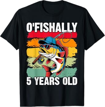O'Fishally 5 Years Old Fishing Birthday Theme Party 5th T-Shirt