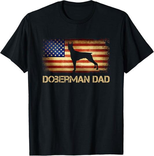 Mens Doberman Dad Vintage American Flag Patriotic Dobermann T-Shirt