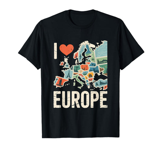 I Love Europe Map Icons Adventure T-Shirt