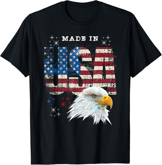 Made In USA Patriotic American Flag Bald Eagle America T-Shirt