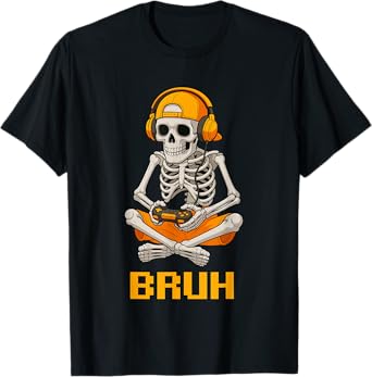 Halloween Skeleton Gamer Video Gaming Funny Skeleton Bruh T-Shirt