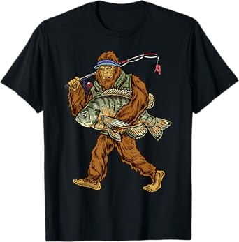 Northern Outdoors Bluegill Collection Black Fishing T-Shirt, Unisex-Adults, Short Sleeve, Small, Crew Neck, Classic Fit, Modern, Cartoon Bigfoot Pattern, All Seasons