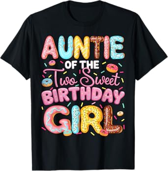 Auntie Of The Two Sweet Birthday Girl Donut 2Nd Birthday T-Shirt
