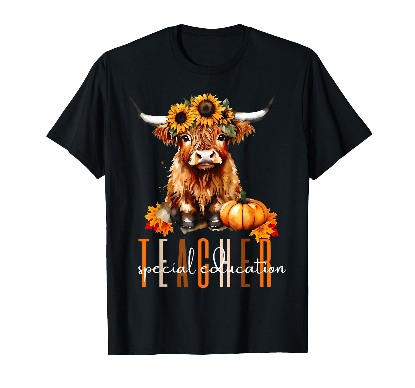Fall Highland Cow Special Education Teacher Halloween Autumn T-Shirt for Men Women