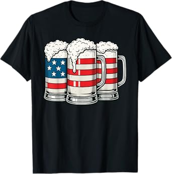 4th of July Beer American Flag Mugs Drinking Party T-Shirt