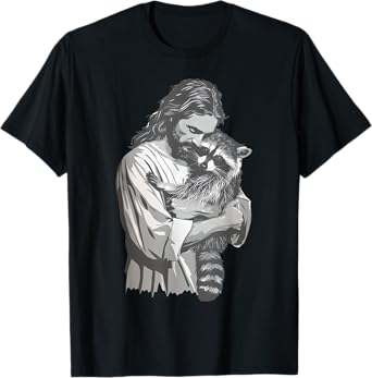 Racoon Lover Trash Panda Christian Jesus Holding A Raccoon T-Shirt