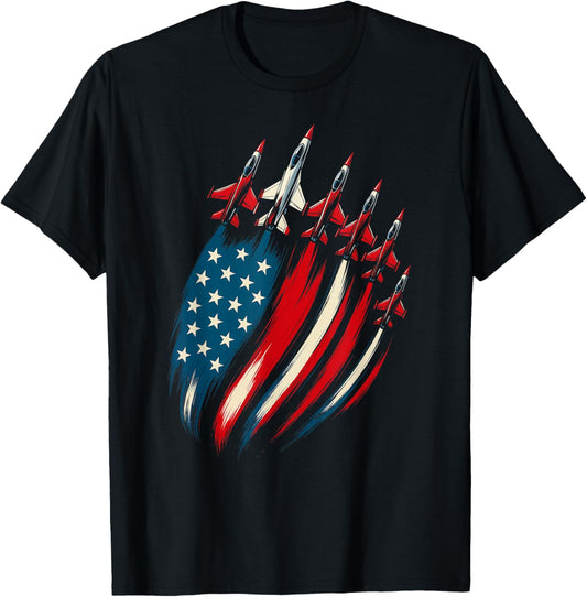 Patriotic Usa Flag Fighter Jets Boys 4th Of July Mens Kids T-shirt