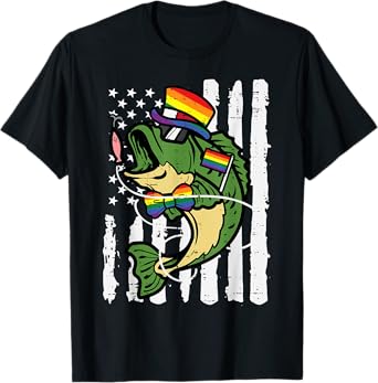 Gay Fish US Flag LGBT Rainbow Pride Month Fishing Men Women T-Shirt