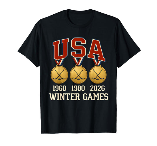 Ice Hockey 2026 Sticks US Flag Patriotic Player Men Boys Kid T-Shirt - T-Shirt | Black