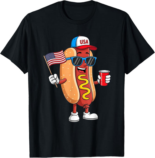 Funny Patriotic Hotdog 4th Of July Usa Bbq Party Gifts T-shirt