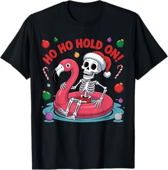 Christmas In July Skeleton Flamingo Funny Holiday T-Shirt