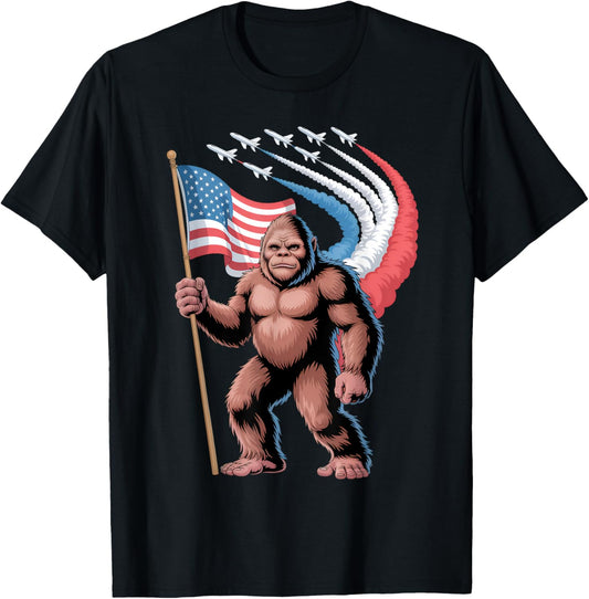 Bigfoot Fighter Jets 4th Of July Sasquatch American Us Flag T-shirt