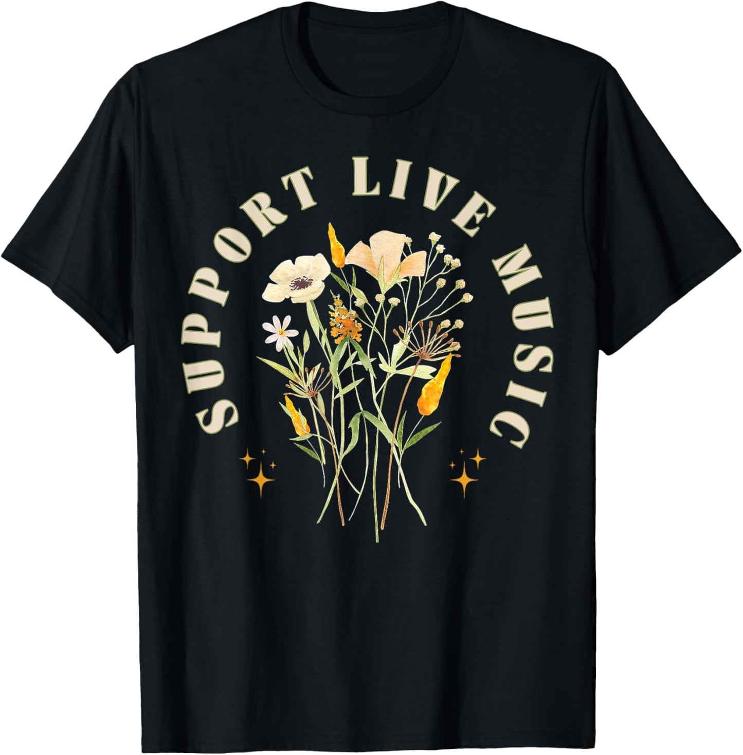 Support Live Music Floral Music Teacher Musician Band Lover T-Shirt