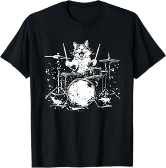 Funny Cat Drummer Drums Drumming Music Lover T-Shirt