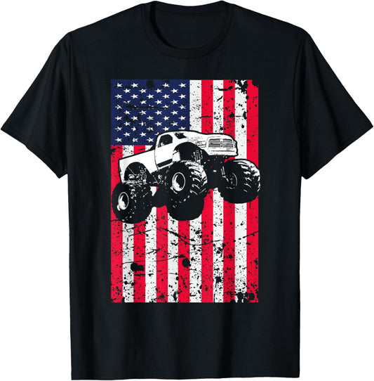 Monster Truck American Flag Racing USA Patriotic T-Shirt