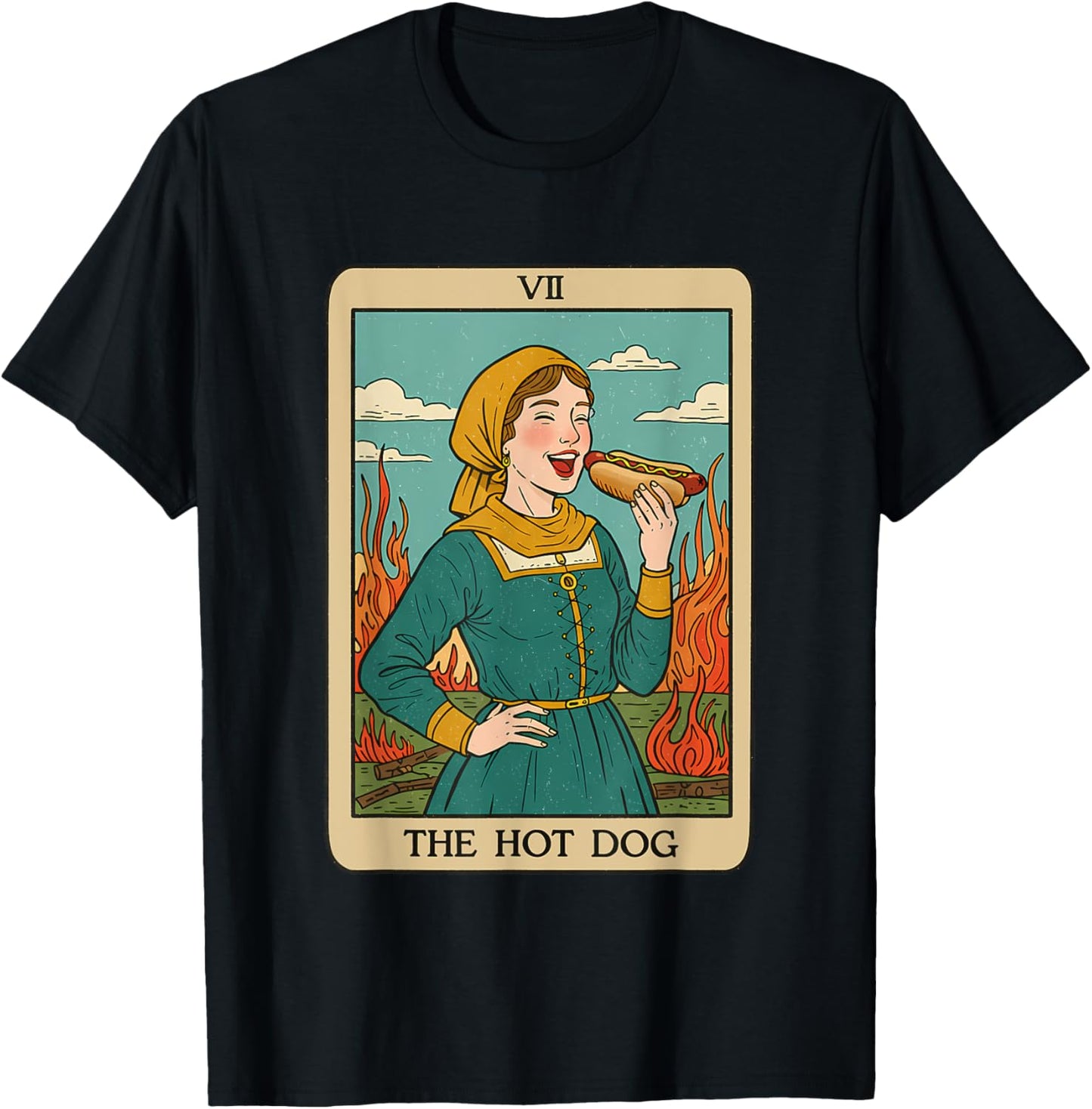 The Hot Dog Tarot Card Funny Retro Witchy Humor T-Shirt