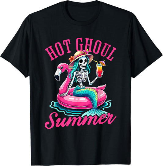 Hot Ghoul Summer Summerween Halloween Skeleton Mermaid T-Shirt