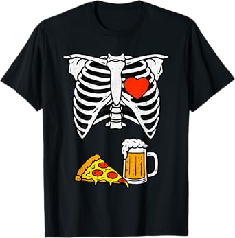 Funny Dad Skeleton Beer Pizza Halloween Costume Mens Father T-Shirt