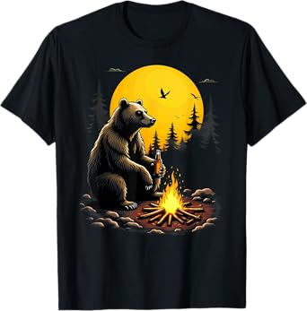 Grizzly Bear Drinking Beer Hiking Camping T-Shirt