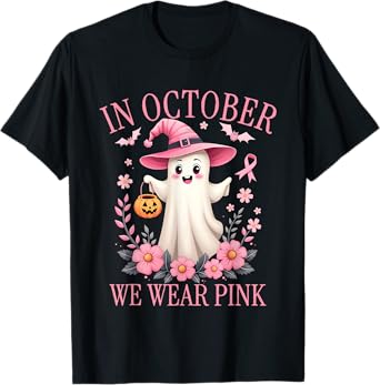 In October We Wear Pink Breast Cancer Awareness Halloween T-Shirt