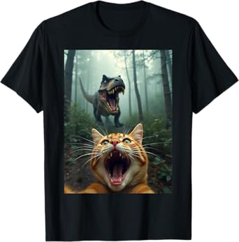 Cat Selfie With T-Rex Dinosaur T-Shirt