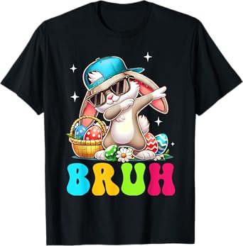 Funny Easter Kids Tee Bunny Easter Funny Bruh Dabbing T-Shirt