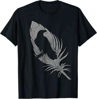 Raven silhouette beautiful crow feather distressed gothic T-Shirt
