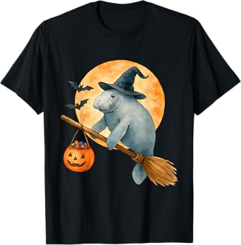 Manatee Witch Hat Pumpkin Halloween Costume Men Women Kids T-Shirt