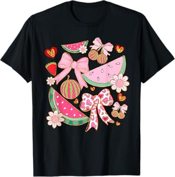 Watermelon Coquette Bow Summer Vacation Beach Hawaii Family T-Shirt