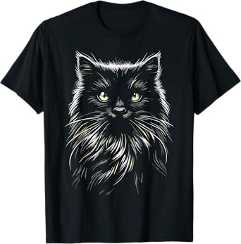 Black Cat Yellow Eyes Cat T-Shirt for Men Women Girls Kids