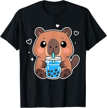 Kawaii Capybara Boba Drink Japanese Cute Anime Capybara T-Shirt