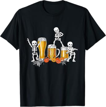 Skeleton Drinking Beer Happy Halloween T-Shirt
