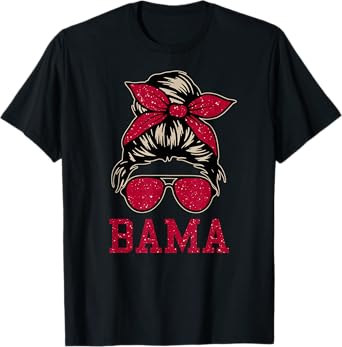 BAMA Women Girl Mom Messy Bun Hair. T-Shirt