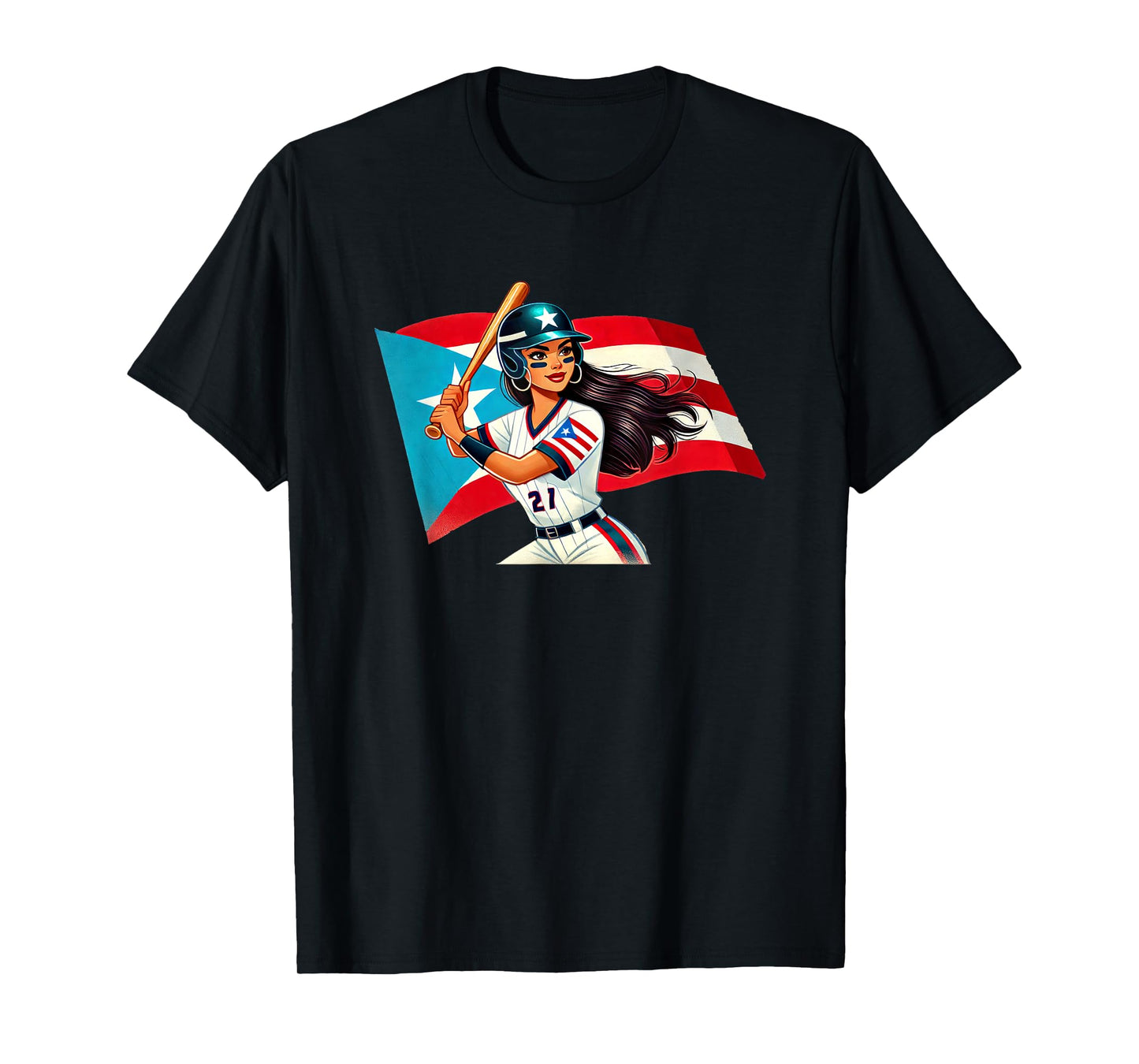 Puerto Rico Softball Womens Baseball Boricua Flag Bat Helmet T-Shirt