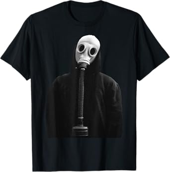 Eagerlys The Man in Black Wearing Gas Mask Vintage T-Shirt