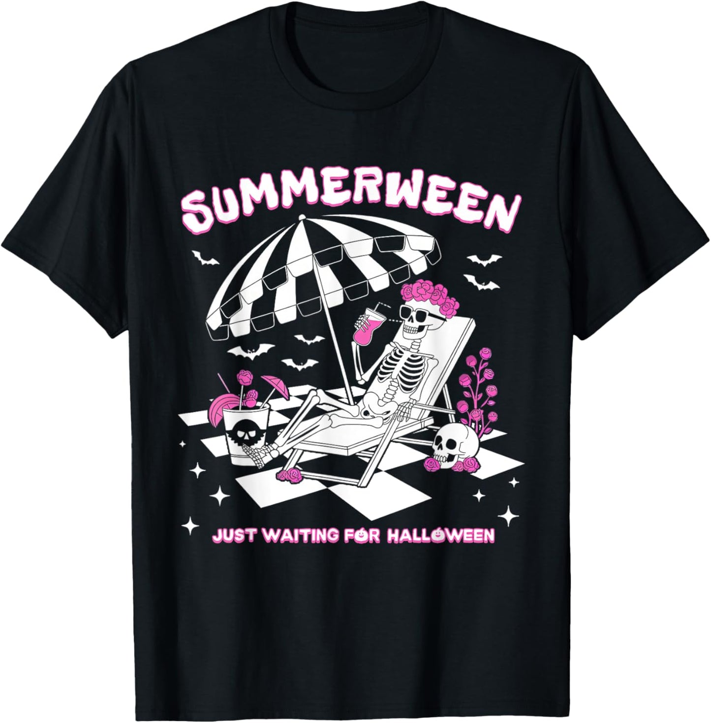 Summerween Just Waiting For Halloween Skeleton Beach T-Shirt
