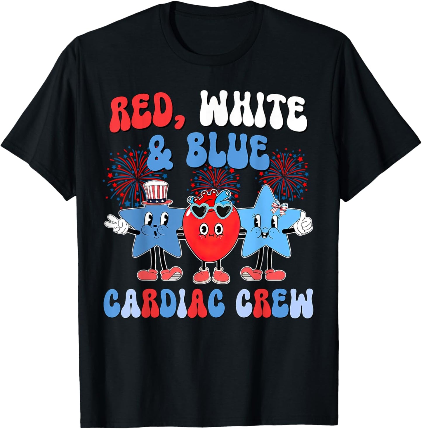 Red White Blue Cardiac Crew Cardiology Cath Lab 4th Of July T-Shirt