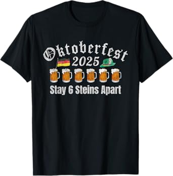 Oktoberfest 2025 6 Stein Apart Beer October Funny Drinking T-Shirt