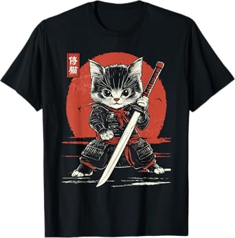Japanese Samurai Cat Kawaii Ninja Cat T-Shirt