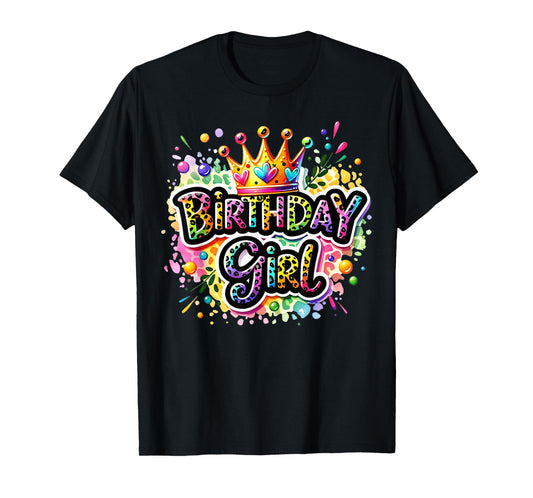 Birthday Girl Leopard Colorful Queen Crown Bday Party Family T-Shirt