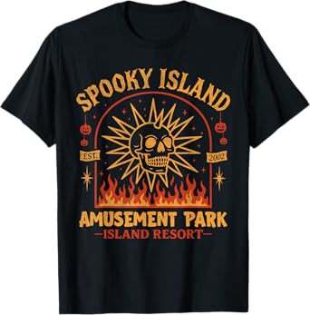 Spooky Island Est 2002 Amusement Park Skull Halloween T-Shirt