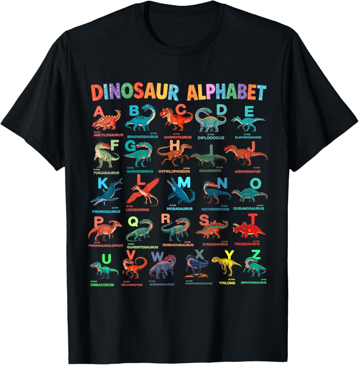 Alphabet A–Z Dinosaur Identification Tee for Kids by TeeBrew