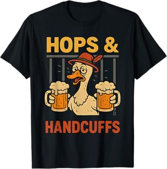 Hops and Handcuffs Funny Beer Oktoberfest Duck Shirt T-Shirt